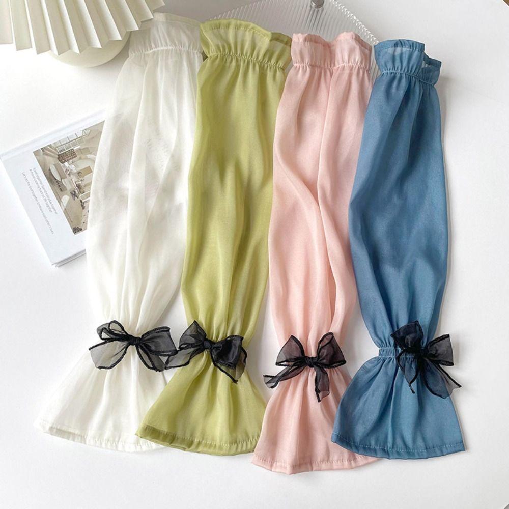 Fingerless Long Arm Sleeves Sun Protection Summer Arm Warmers Trendy Bow Ice Silk Sleeve Girls