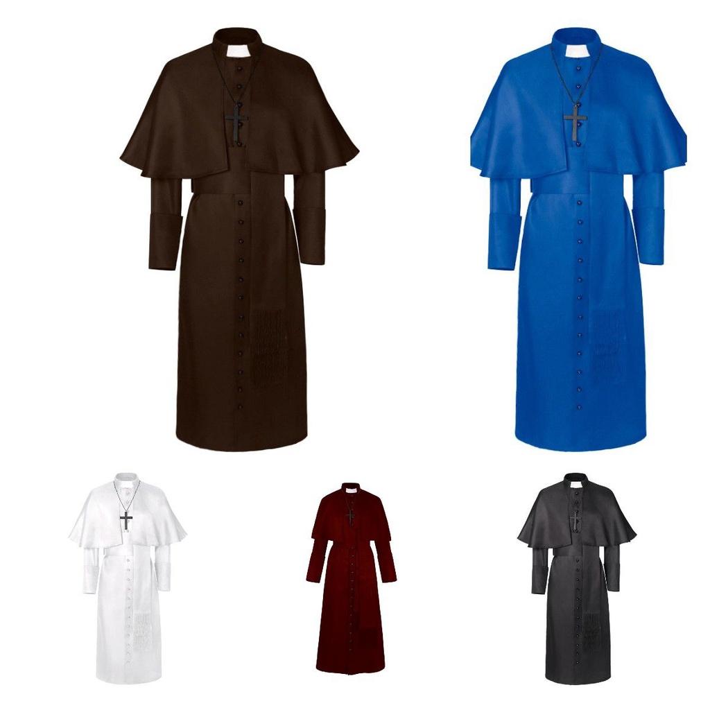 Костюм средневековой рясы священника для мужчин и женщин, ренессансный косплей, плащ с капюшоном
