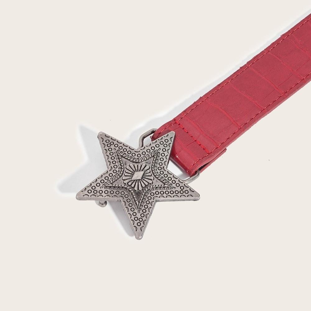 Red Women's Belt PU Leather Hip-hop Waistband Retro Fashion Jeans Belt