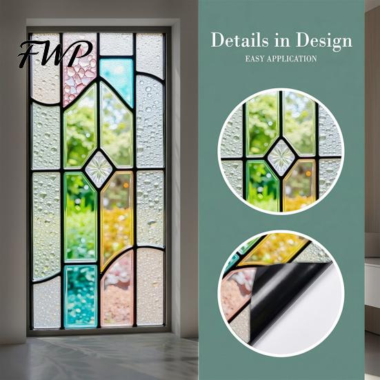 Privacy Protection Window Cover Film Static Glass Sticker Adhesive-Free Opaque Non-adhesive Decal Retro Colored Decor Easy Care for Bathrooms