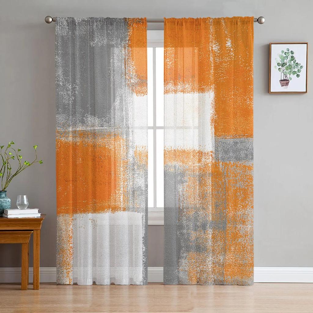 Orange Gray Abstract Texture Curtains For Bedroom Living Room Decoration Sheer Curtains