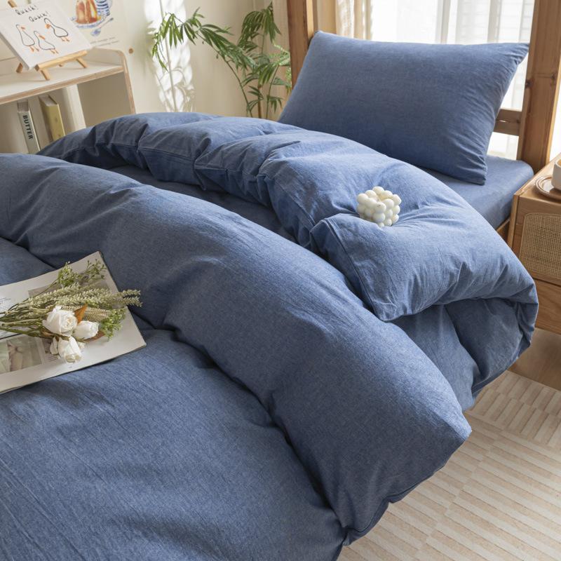 Хлопок Стиранный Хлопок Односпальное Постельное Белье Пододеяльник Студенческое Общежитие Чистый Хлопок Постельное Белье Комплект из Четырех Предметов Простыня Пододеяльник Простой Комплект из Трех Предметов