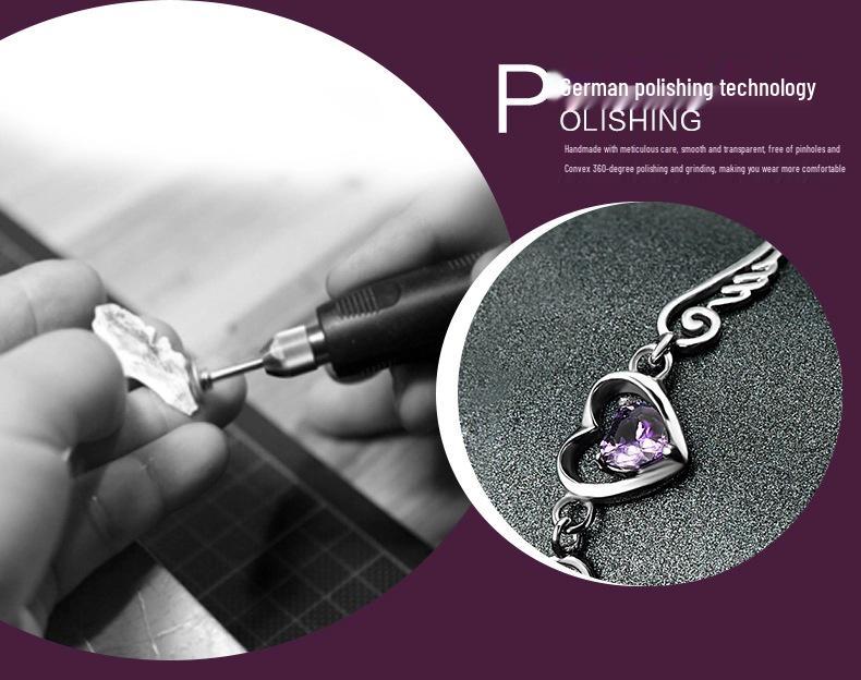 925 Silver Crystal Beaded Bracelet with Angel Wing & Heart Charm, Korean Style Double Layer for Women - Perfect Christmas Gift or Couple's Jewelry