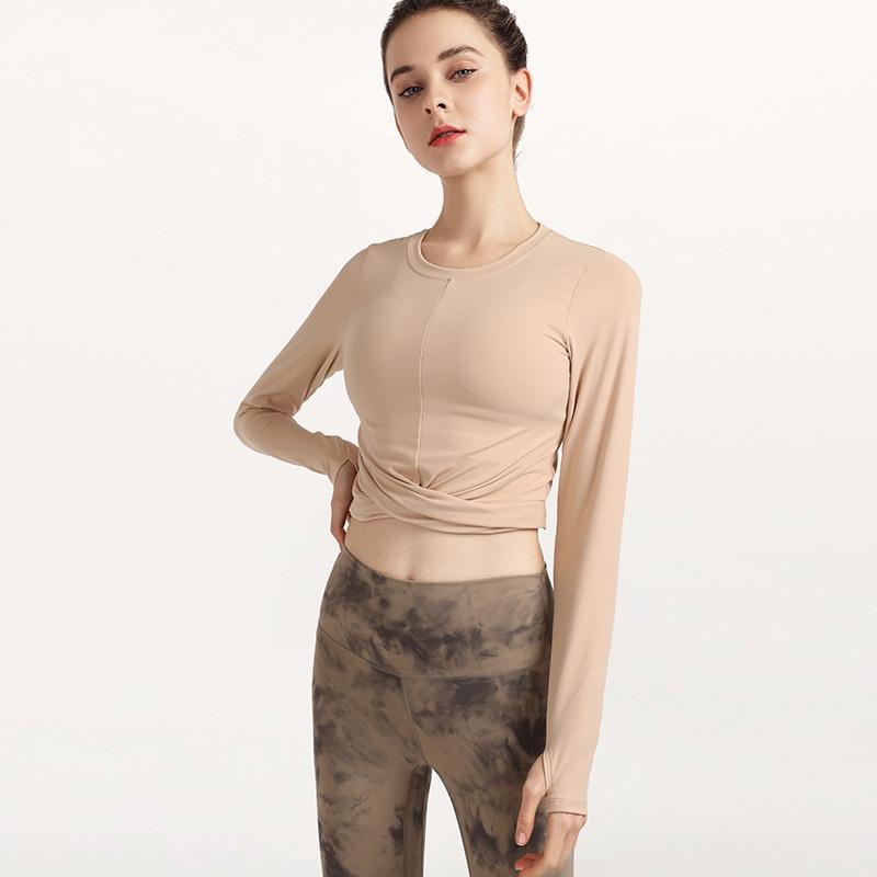 Женский короткий повседневный тонкий топ для йоги с длинным рукавом