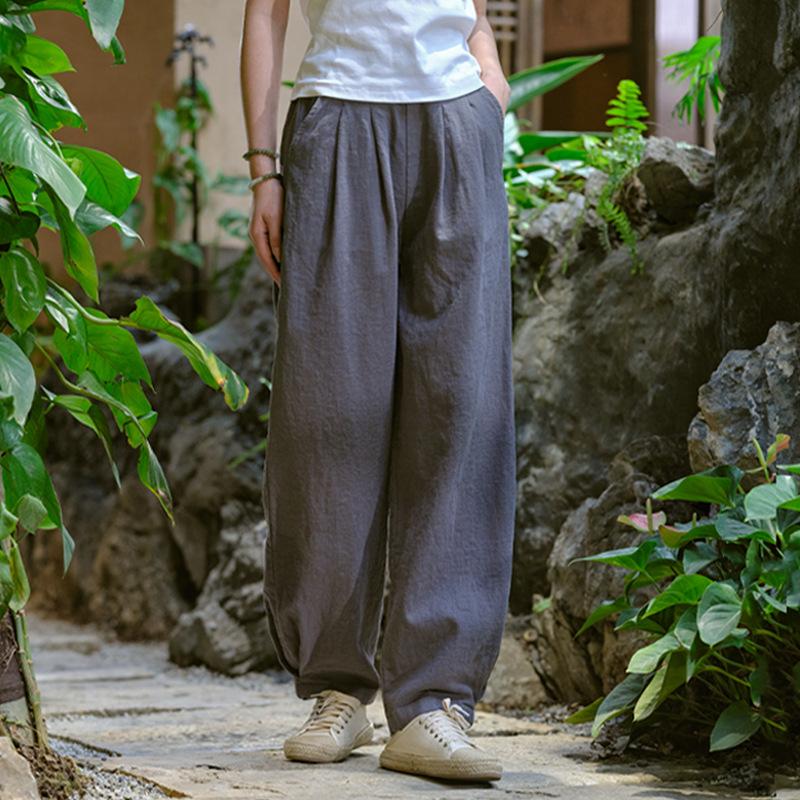Johnature Женские винтажные однотонные длинные брюки, льняные эластичные весенние брюки с карманами, свободные женские прямые брюки