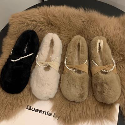 Дизайнерские женские теплые меховые туфли на весну и осень, модные легкие гладкие женские туфли на плоской подошве с круглым носком, зимние, с флисом, теплые