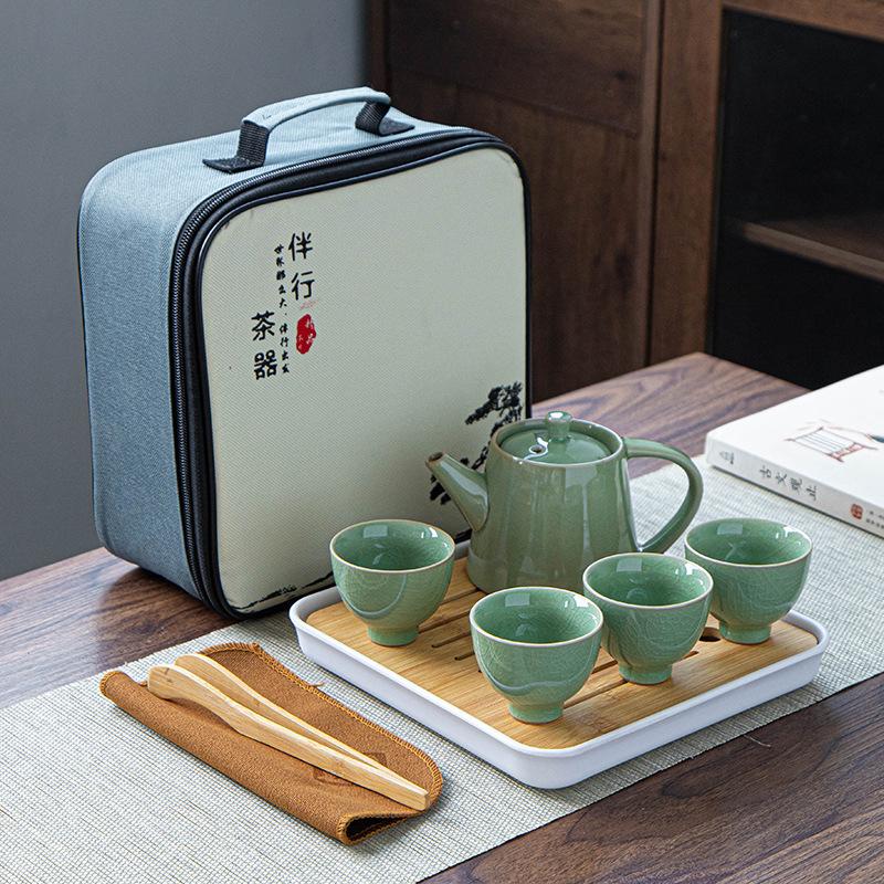 Portable Ceramic Ding Kiln Travel Kung Fu Tea Set Kuaike Cup Storage Bag Company Event Gifts