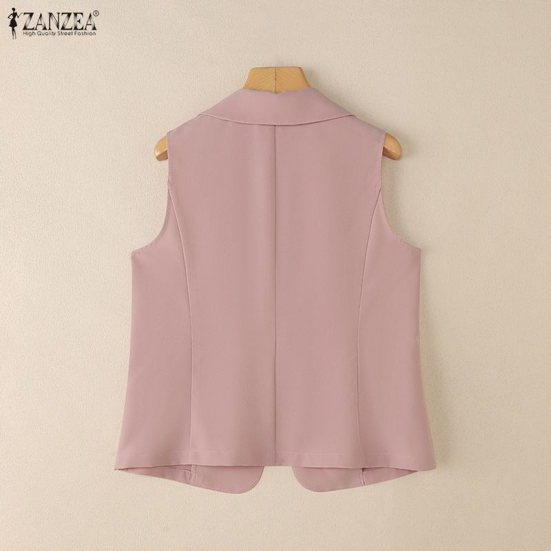 ZANZEA Womens Casual Notched Lapel Summer Sleeveless Cardigan Vest
