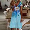 Summer Fashion Women's V Neck Short Sleeve Flower Printed Dress Sex Short Skirt Dresses