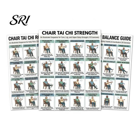 Chair Exercises for Seniors 3Pcs Tai Chi Exercise Poster Set Seated Workout Home Fitness Chart Low Impact Balance Strength Training Guide Senior