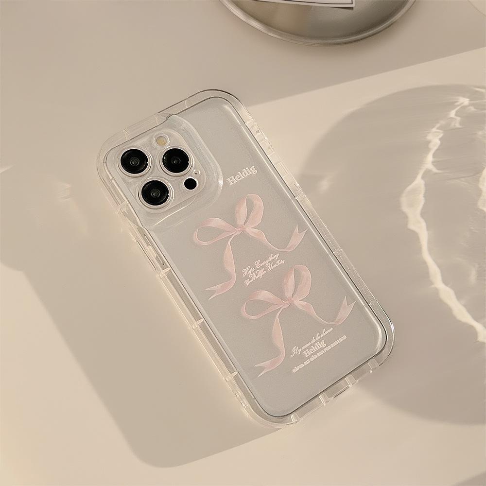 Girly Pink Ribbon Bow for Apple 17promax Mobile Phone Case for IPhone13 New Model 14p/16