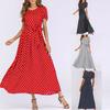Fashion Women Short Sleeve Beach Polka Dot Bandage Long Maxi Dress