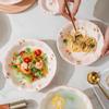 Милые розовые керамические тарелки для дома, вкусные блюда, большие суповые миски, вечеринка, послеобеденный чай, десертная фруктовая тарелка, изысканная столовая посуда