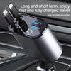 120W Car Charger Car Super Fast Charge Flash Charging, Telescopic Cable 4 In 1 Car Charger 2 USB Ports Adapter Compatible