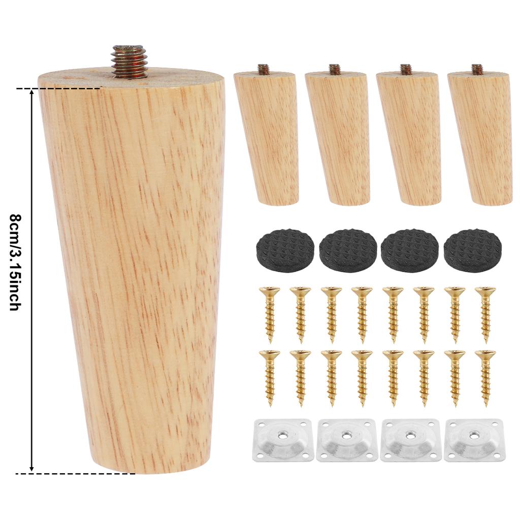 4Pcs 8/15/20/25cm Solid Wood Furniture Feets Oblique/Straight Table Furniture Leg Non-slip Chair Feet Replacement Feet Sloping