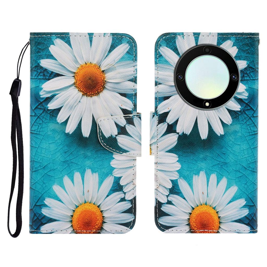 For Honor Magic5 Lite 5G/X9a 5G Case Pattern Printing Protective Leather Folio Phone Cover with Wrist Strap