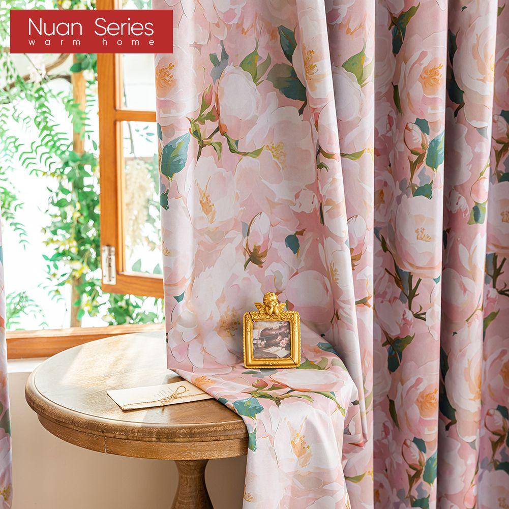 1 шт. Серия Nuan Стиль Французская Деревня Блэкаут Шторы Розовый Принт Камелии Шторы для Спальни Гостиной Балконного Окна для Домашнего Декора