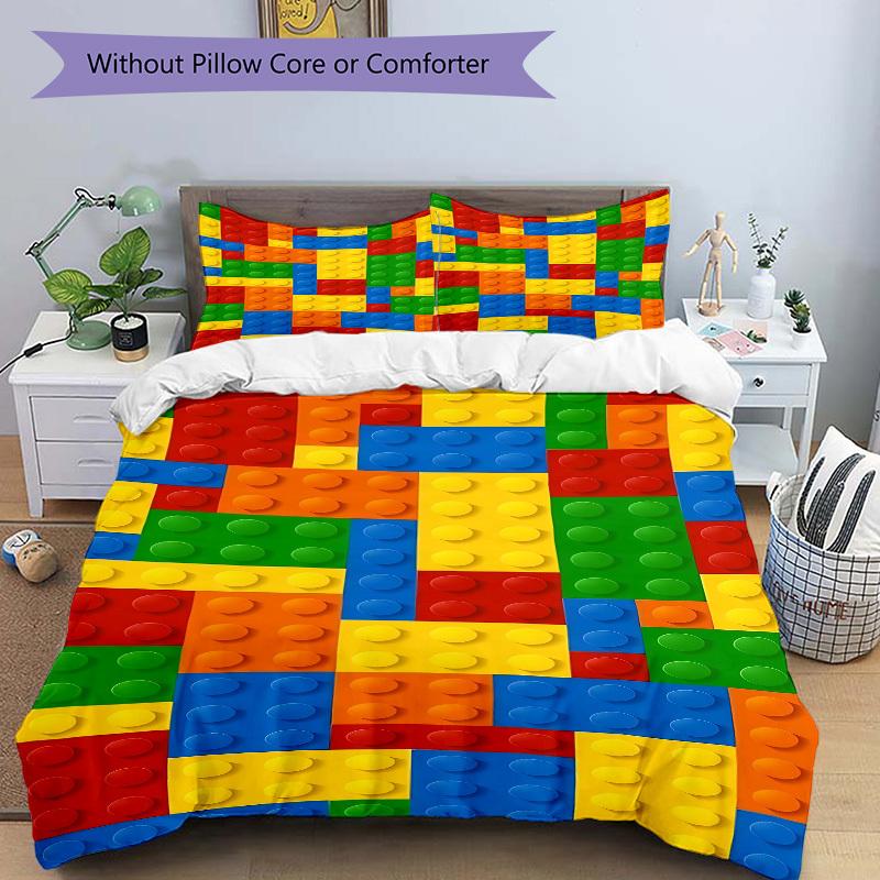 3pcs bedding set Building block jigsaw puzzle Includes 1 Comforter + 2 Pillowcases, Without Pillow Inserts, Soft Comfortable, Lightweight Br
