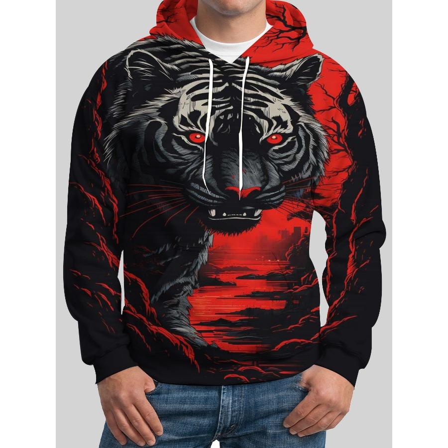 Толстовка мужская с капюшоном с принтом льва 3D, повседневная, осень-зима, пуловер с изображением животного и волка, с капюшоном, длинный рукав, модная спортивная толстовка