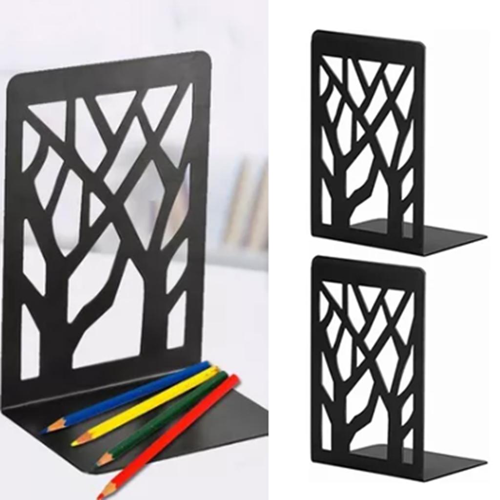 2 Pairs Tree Design Book End Iron Retro Black Decorative Wear Resistant Book Stopper for School