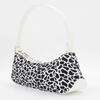 Women's Dalmatian White Patent Leather Suede Garnished Baguette Shoulder Bag