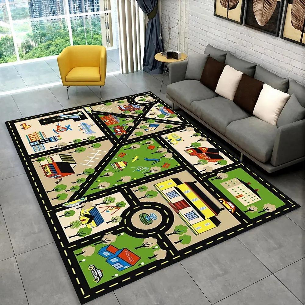 Child Playmat Highway City Traffic Playroom Area Rug Large Carpet Rug for Living Room Bedroom Decor Kids Play Non-slip Floor Mat