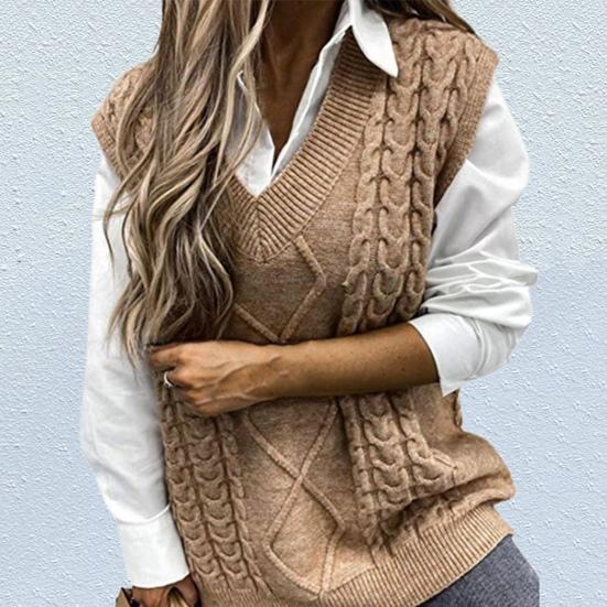 Однотонный свитер без рукавов, жилет, теплый модный вязаный женский жилет для повседневной носки