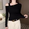 Spring Autumn One World Collar Sexy Off the Shoulder Tee Women Long Sleeve Casual All-match Pullover T-shirt Top
