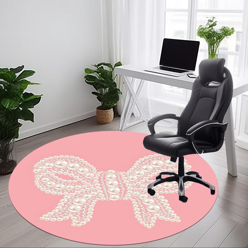 1pc Pearl Bow Office Round Rug, Carpet for Office, Gaming, Lightweight Round Floor Mat yy260205055