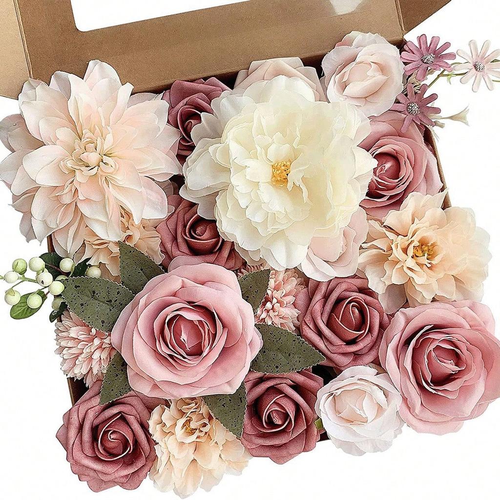 Шелковые цветы Искусственные цветы Комбинированные цветы Микс Розы Пионы со стеблями для самостоятельной свадьбы Свадебные букеты Украшения для стола на празднование рождения ребенка Домашний декор