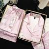Summertime Three-piece Ice Silk Pajamas For Women Short-sleeved Suit Pink Playing Card Pajamas Sweet, Cute and Comfortable Home Clothes