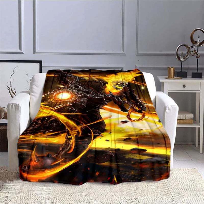 Flame Skeleton Motorcycle digital-printed polyester Bedroom velvet flannel cover blanket Fleece soft cover blankets for beds