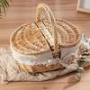 Handmade Wicker Picnic Basket with Lid Handle Picnic Hamper Outdoor Double-lid Camping Large Capacity Food Fruit Storage Basket
