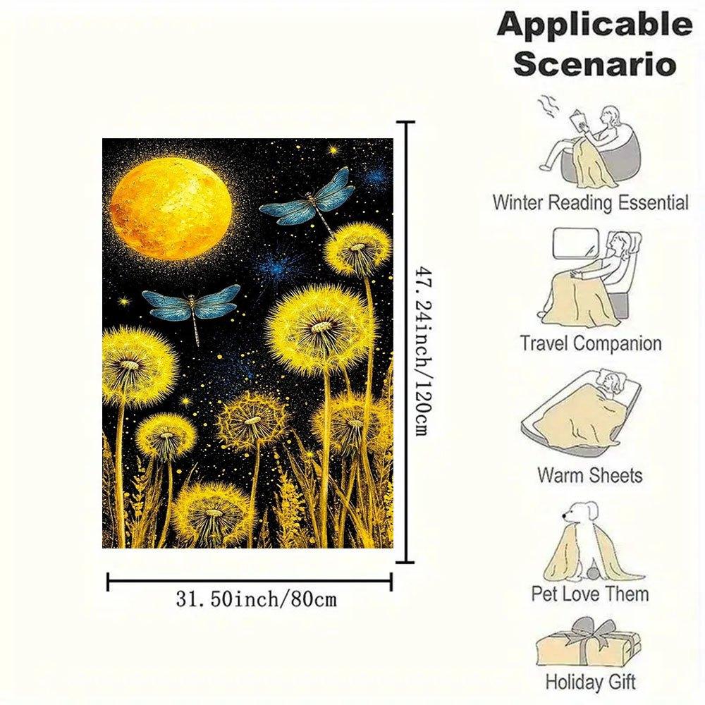 "Dandelion Dreams: Celestial Night Art Print"Blanket Flannel Throw Blanket for Sofa, Bed, Travel, Camping, Office, Couch, Chair, And Bed Gif