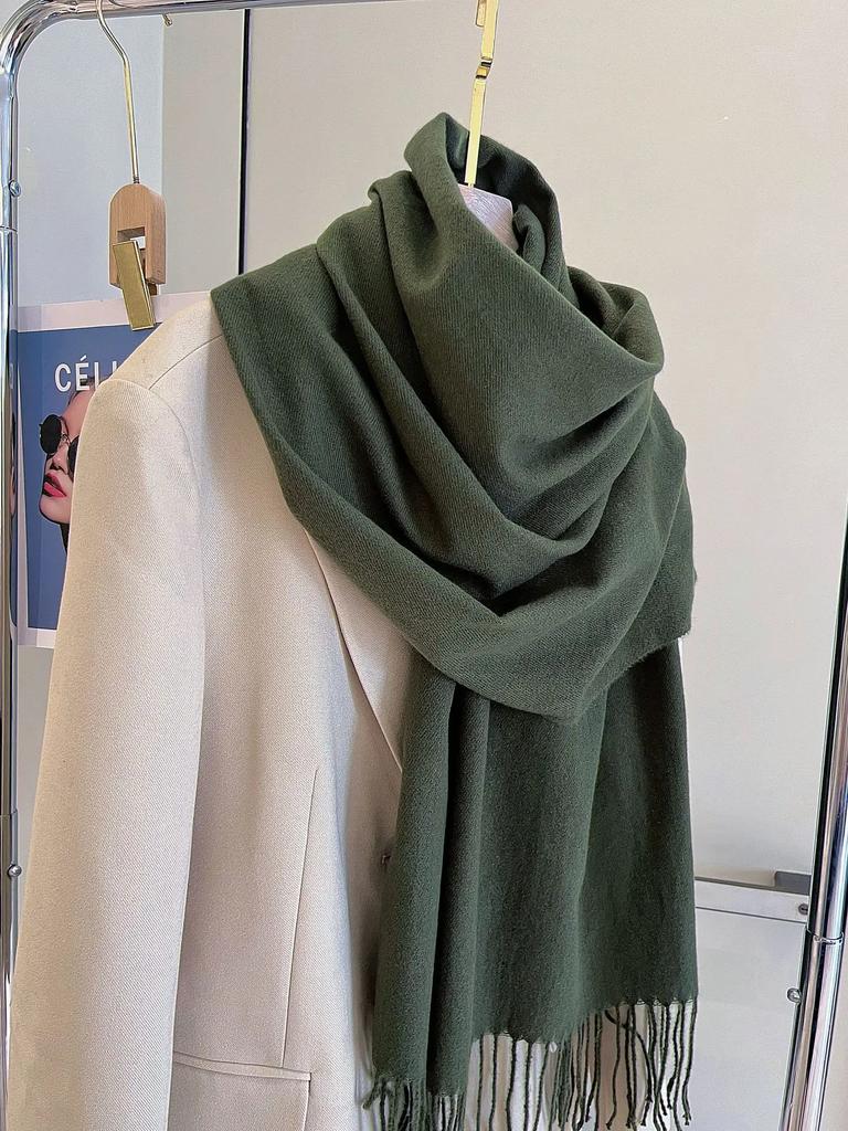 Versatile Fringed Solid Color Wool-Like Scarf For Women 2023 New Autumn Winter Prom Red Scarf Wholesale Warm Shawl