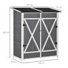 Garden Cabinet Tool Shed with 2 Doors Tool Cabinet with Asphalt Roof Garden Storage Cabinet Antidumping Design with Ground Nails Fir Wood Gray+White