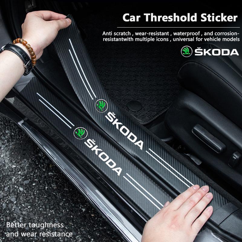 AAAAB1 5Pcs Car Threshold Stickers Anti Scratch Decals Protector For Skoda Octavia Superb Rapid Kodiaq Karoq Fabia Kamiq Enyaq iV Scala