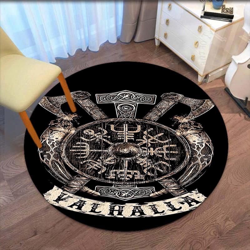 Viking Printed Round Rug Carpet Chair Rug Area Rug Entryway Doormats,for Office Chair Living Room Bedroom Kitchen Room.