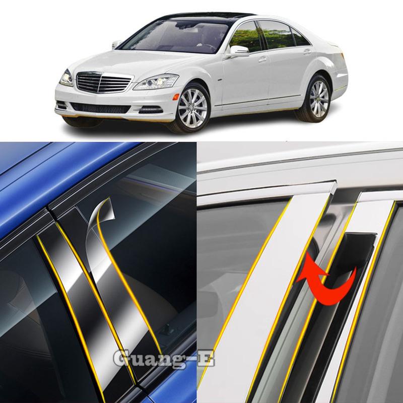 Car TPU/Glossy Mirror Pillar Post Cover For Mercedes Benz S-Class W221 2006 2007 2008-2013 Door Trim Window Decorative Sticker