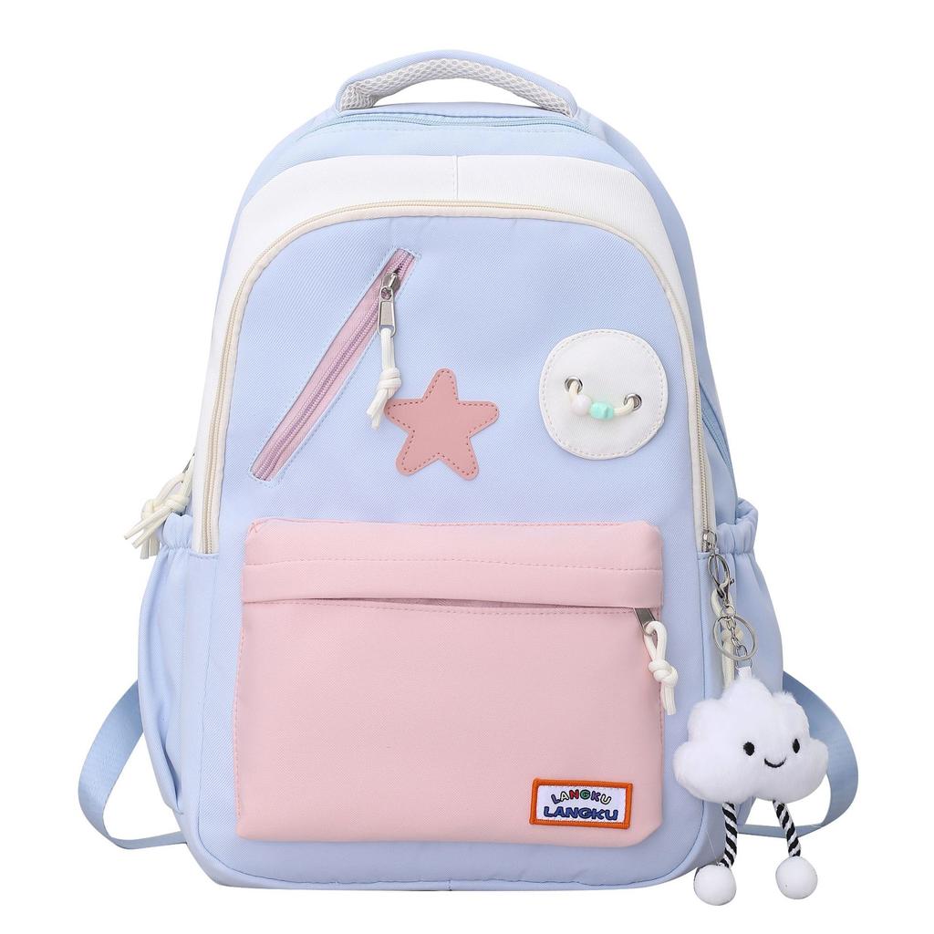 Campus middle school students new fashion schoolbag women's large-capacity contrasting color high school students backpack cute star versatile bag