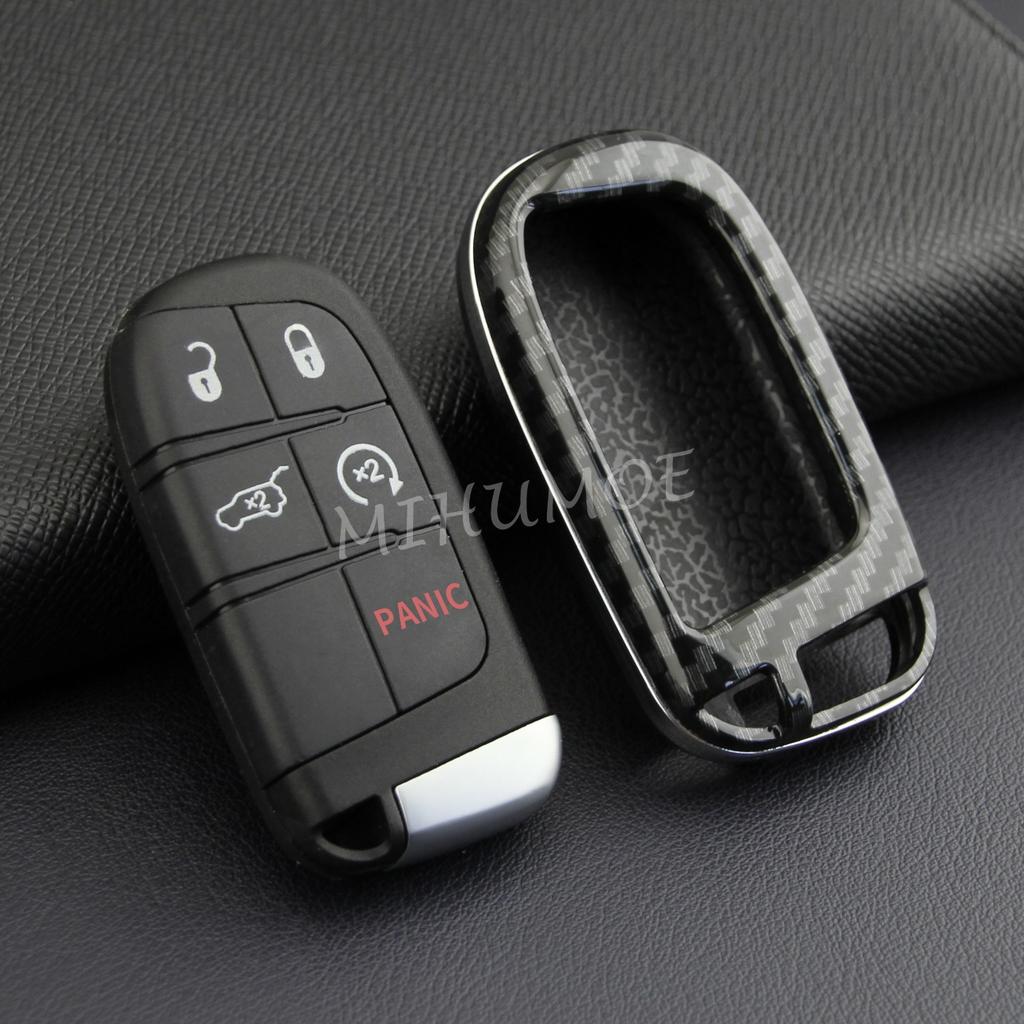 For Jeep Dodge Fiat Carbon Fiber Key Fob Chain Cover Case Grand Cherokee Renegade Compass MP Charger Challenger Durango Journey ALW1
