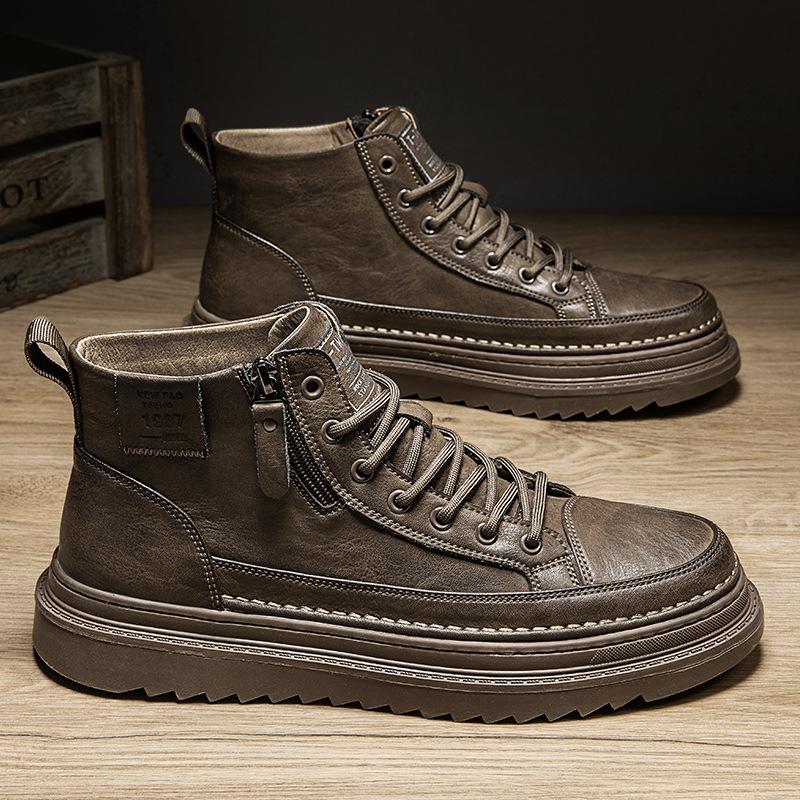 Autumn Men's Shoes New High-top Martin Boots Men's Trend Versatile Non-slip Wear-resistant Work Shoes Casual Leather Shoes Tooling Shoes