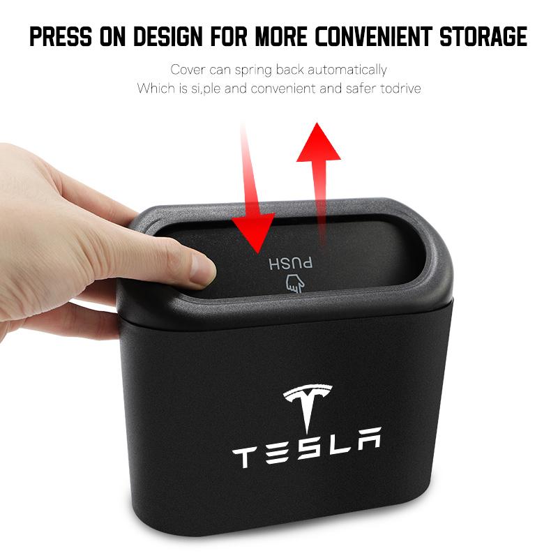 UBG4 In-vehicle Trash Can Car Logo Garbage Case Storage Bucket Accessories For Tesla Model 3 Highland 2023 Model S Model X Model Y