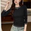 Flower Needle Bright Thread Contrast T-shirt for Women's Long-sleeved Autumn New Slim Fit Slim Base Shirt