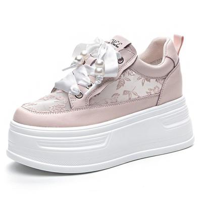 Модные 8 см сетчатые кружевные туфли из натуральной кожи с синтетическим толстым каблуком, удобные босоножки на платформе, дышащие туфли-лодочки, летняя вулканизированная весенняя обувь