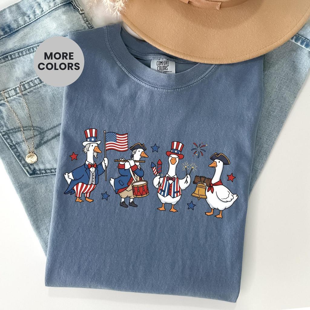 Patriotic Goose T-Shirt and kids shirts, July 4th Comfort Colors®, USA Pride, American, Independence Day Apparel
