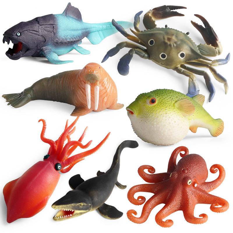 Kids' Ocean Animal Stress Relief Squeeze Toys - Crab, Octopus, Shark, Pufferfish, Dunkleosteus Models