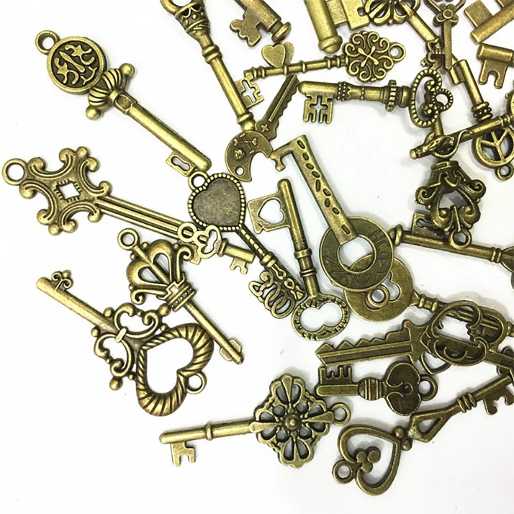 11 шт. Ассорти из винтажного бронзового тибетского серебра, подвеска-ключ в античном стиле, вырезанный ключ, аксессуары для изготовления ювелирных изделий
