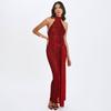 European and American sexy temperament backless neck splicing dress fashionable slim print streamer fishtail dress