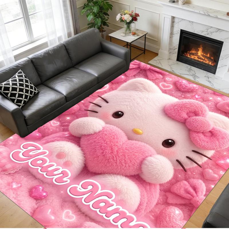 Crystal Velvet Rug Custom Name Text, Soft Non Slip Floor Mat Home DecorHello Kitty